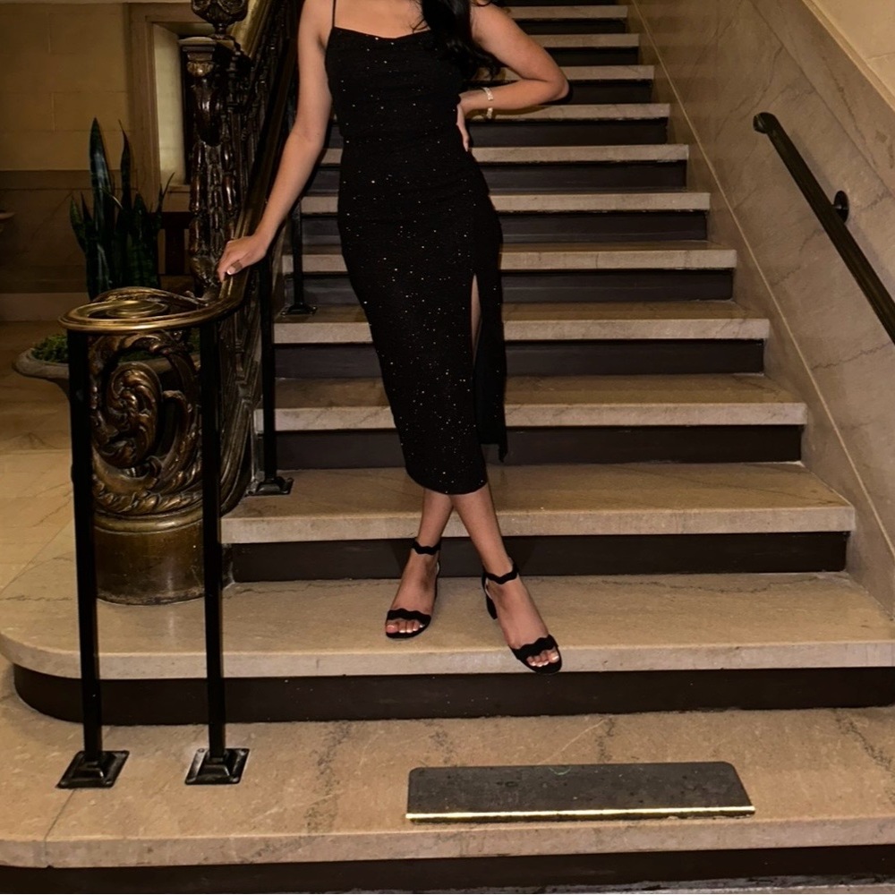 Windsor Black Sparkle Cowl Midi Slip Dress - Picture 3 of 3